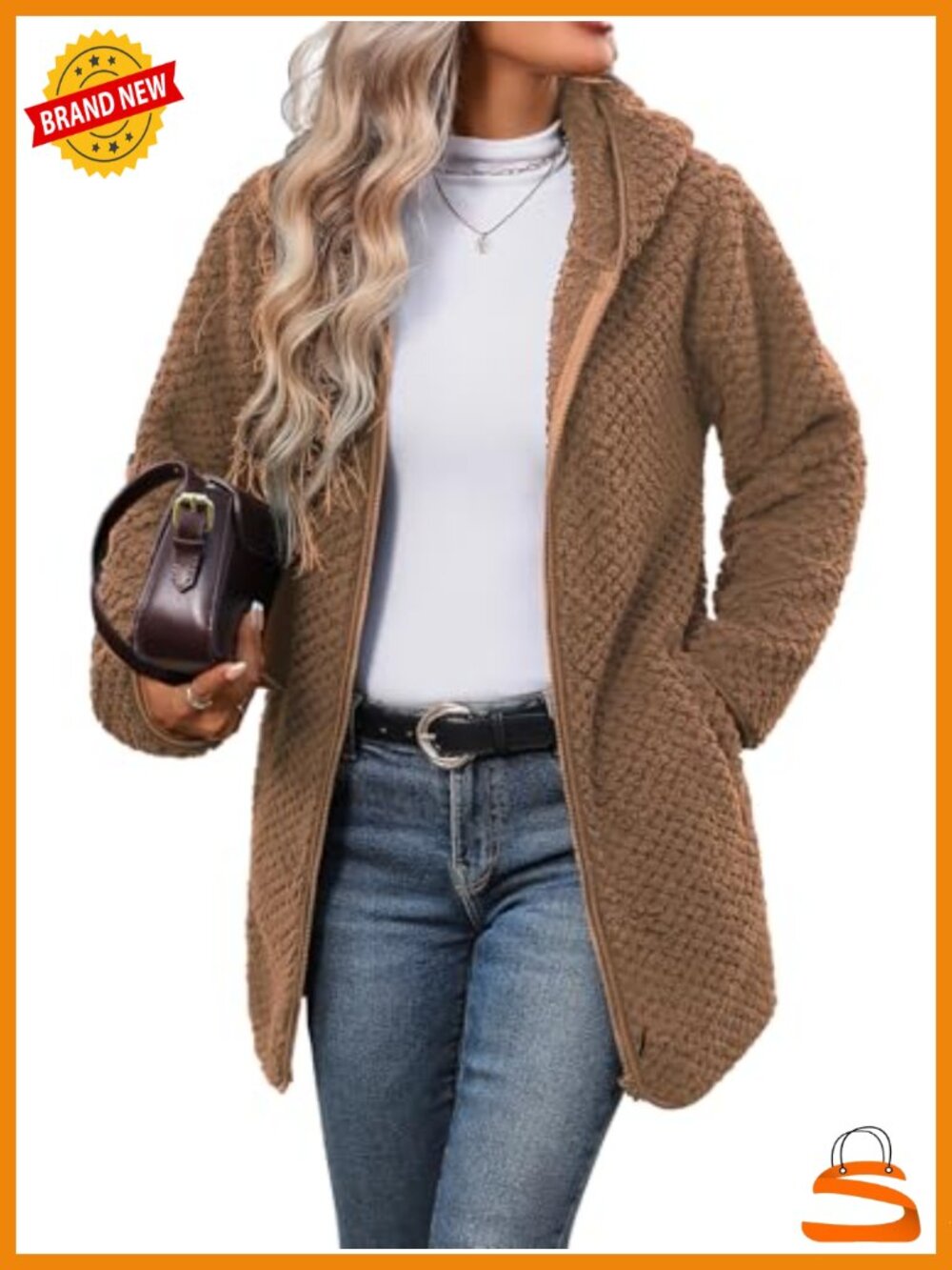 Women Fleece Jacket Hooded Full Zip Sherpa Coat Winter Warm